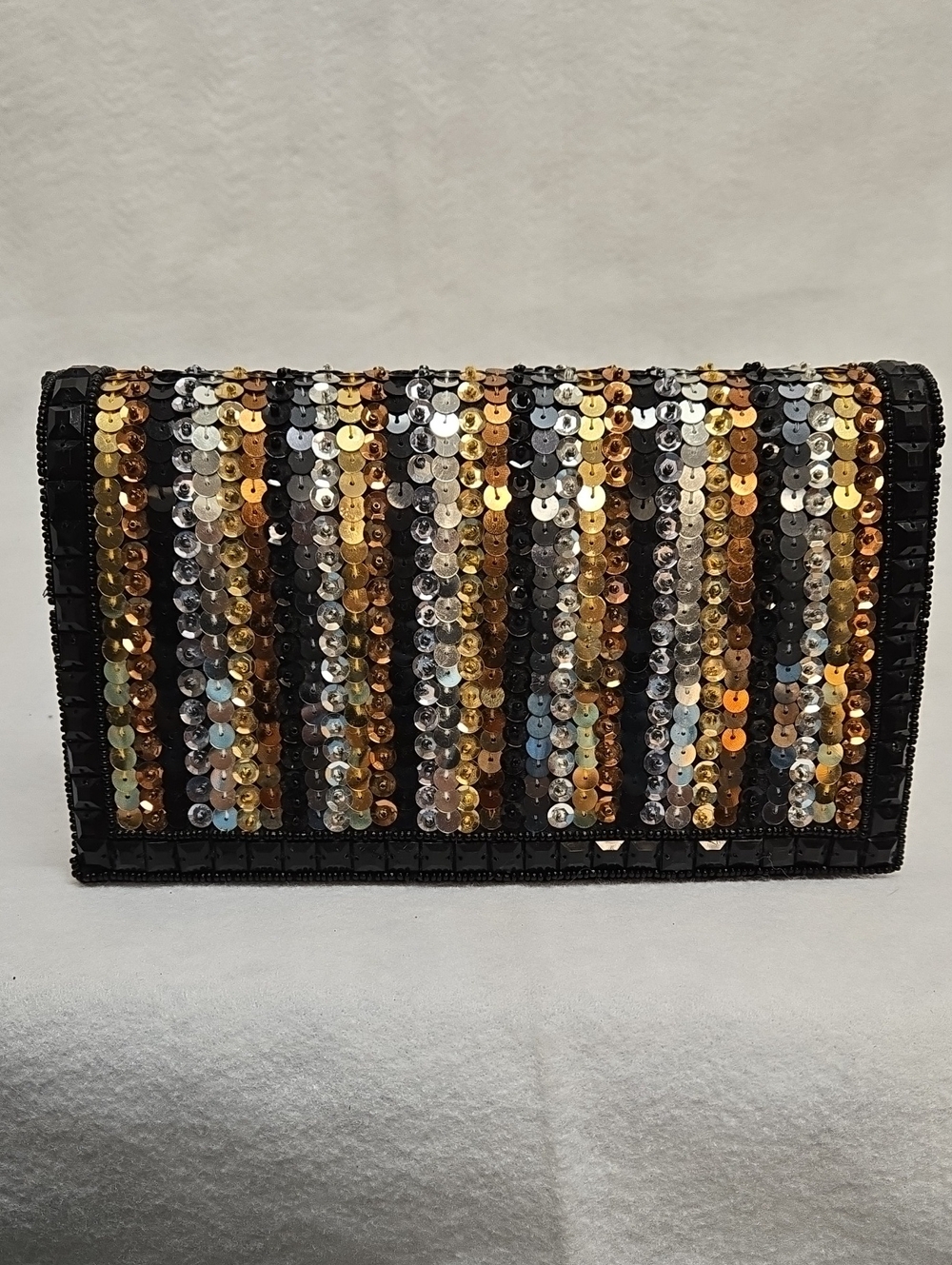 Sequin Striped Evening Clutch - Multicolor Matching Belt - Picture 1 of 10